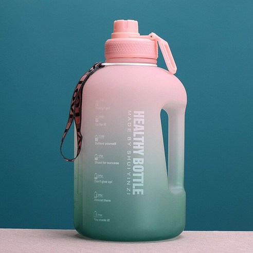 [XIG] 대용량 휴대용 투명 스포츠 물병 2.2L 야외 하이킹 등산 BPA 무료, Pink Green