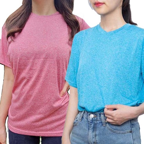 2p 여성 라운드 기능성 구김 없는 시원한 냉감 아이스 반팔 쿨 아이스 티셔츠 헬스 요가 필라테스 작업복 빅사이즈