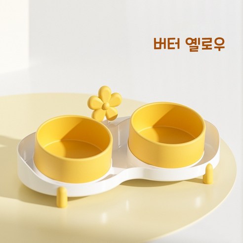 dulandQ 반려동불 고양이 강아지 도자기 밥그릇 물그릇 캔스푼 식기세트, 버터 옐로우, 1개