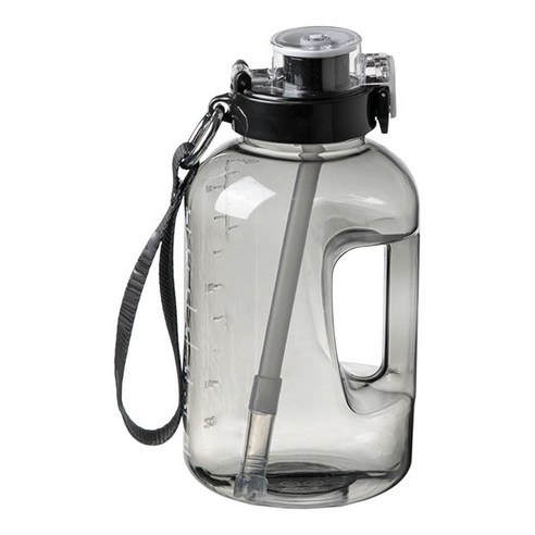 빨대 타임 마커가 있는 물병 스포츠 물 주전자 운동 요가, 블랙 1.6L, 하나, PC