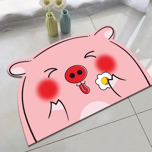 동물 프린트가 있는 욕실 거실 및 현관용 매트입니다., 분홍 돼지, 1개