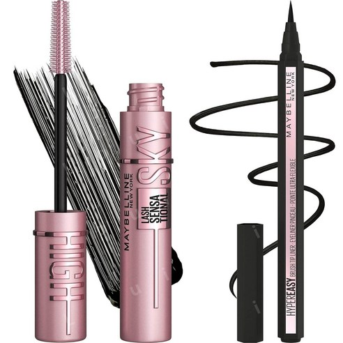 메이블린 래쉬 센세이셔널 스카이 하이 워셔블 마스카라 [아이메이크업기획전], 1개, 워셔블블랙키스트블랙+하이퍼이지라이너