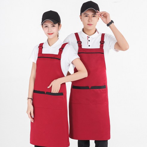 ANKRIC 방수앞치마 앞치마 카고 포켓 앞치마 내장 패션 제인작업복을 예약하다., 와인 레드