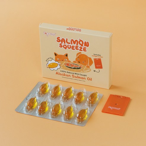 스푼풀 미국 직수입 천연 연어 오일 2200mg 강아지 고양이 오메가-3 영양제, 1팩, 오메가3, 10정