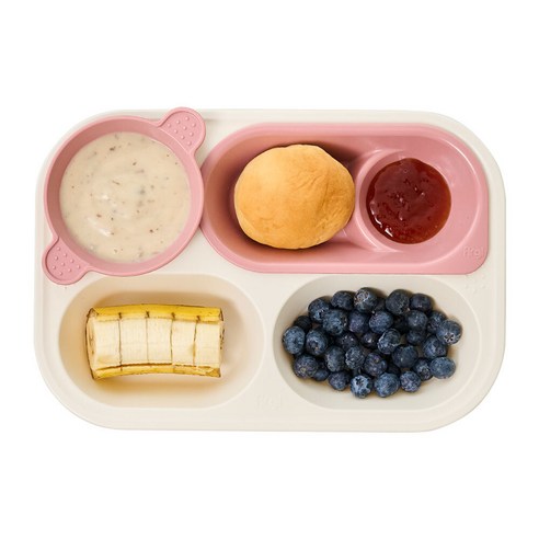 퍼기 유아용 안전한 에코젠 디바이더 식판 및 국그릇 세트 – 드라이로즈색, 1세트 퍼기식판