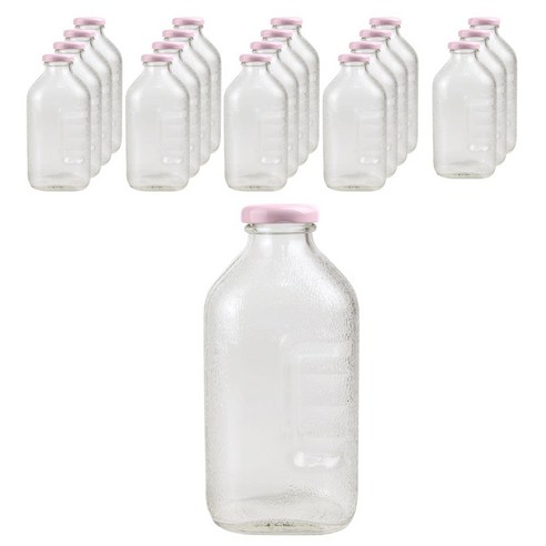 가인글로벌 사각델몬트500 유리병, 38러그캡 (핑크), 20개, 500ml