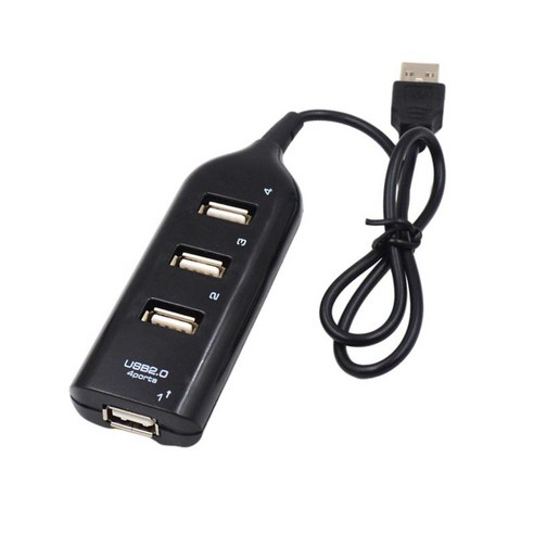 PC 컴퓨터 노트북 노트북용 4포트 USB HUB 2.0 분배기 어댑터, 검은 색, 13×3.5cm, ABS