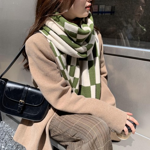 흑백 바둑판 스카프 여성 가을과 겨울 패션 학생 스카프 따뜻한 목도리