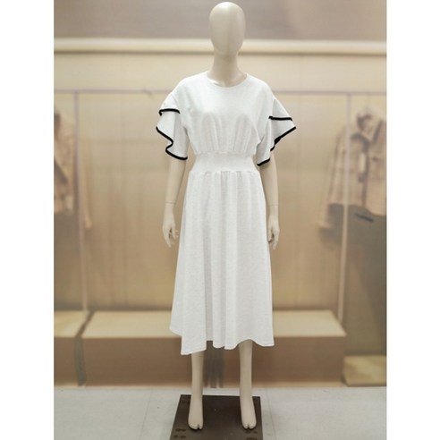 르샵 프릴소매 라인배색 허리밴딩 원피스 TN5OP002