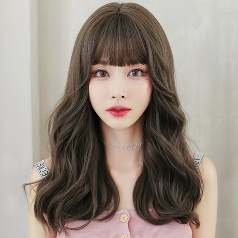 하이유니 그레이스 웨이브 펌 헤어 통가발 가발 52cm + 가발망 + 거치대 세트, 쿨브라운