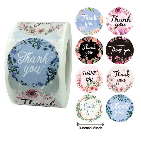 야무지니 원형 플라워 THANK YOU 대용량 꾸미기 롤 스티커 모음 5종, 1000매, R3O1 플라워 (3.8cm)