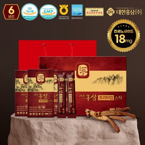 대한홍삼 프리미엄 홍삼스틱 10g x 30포 + 쇼핑백 (1포 진세노사이드 18mg 함유), 10세트, 300g