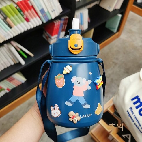 smy보온병 컵 대용량 큰 배꼽 컵 여성 학생 휴대용 주전자 귀여운 Ins 컵, 색깔12, {"크기":"하나"}
