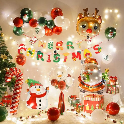 Hyades 크리스마스 앵두전구 은박풍선 장식 가랜드 세트, B타입, 1세트