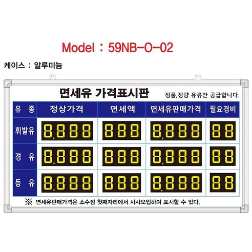 (OGU)면세유가격표시판(넘버링 돌출형) 모델 59NB-O-02 규격 : 가로1100X세로600X뚜께15(mm), 블랙알루미늄, 검정/흰색, 1개