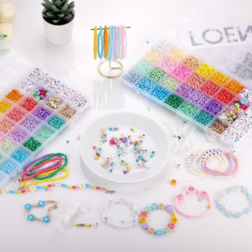 애니윙 DIY 팔찌만들기 시드 비즈 공예, 1세트, 레인보우 스마일 3mm