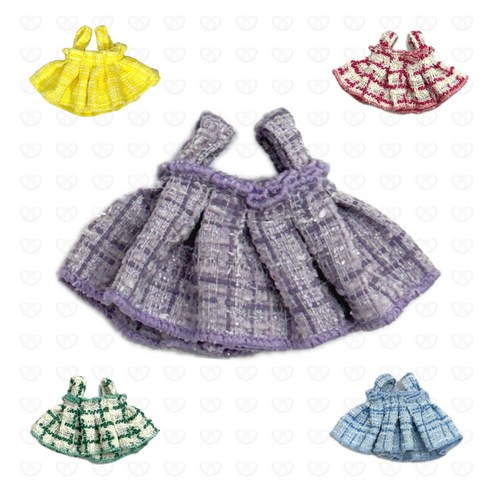 트위드 원피스 코튼 드레스 솜인형 10cm 15cm 인형옷 모루인형 꾸미기 부자재 솜깅이, 보라, 1개