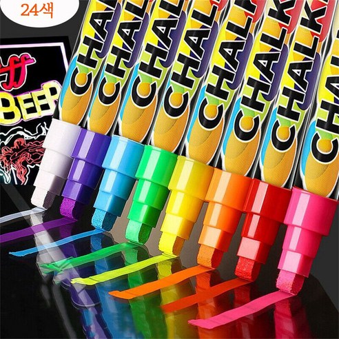WISFOR 블랙보드 마카 형광펜 세트 LED 혼합색상 밝은색 안전 6mm, 24색(JJ-ZR1411)