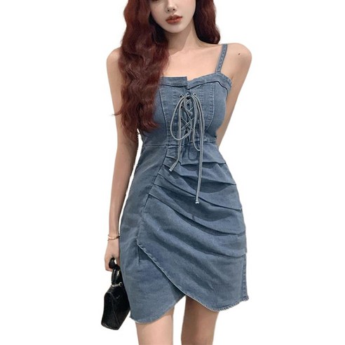 JUSTFEELING 데임 나시 원피스 여성 가슴 스트링 셔링 착시원피스 언밸런스 스커트