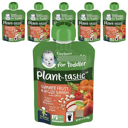 거버 플랜트-태스틱 어린이 스무디 99g, 6개, 여름 과일 + 채소
