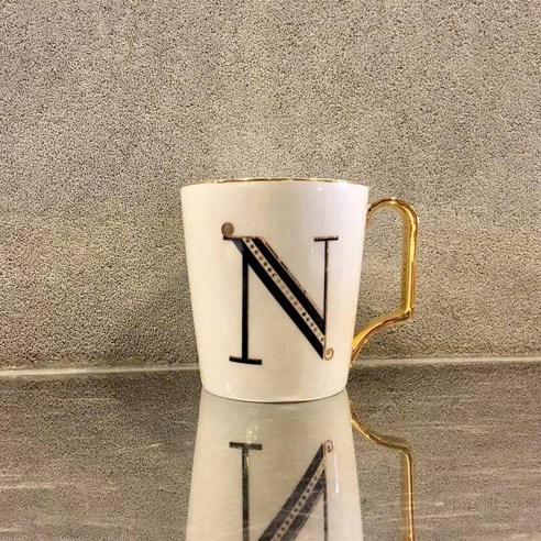 위플립 골드 이니셜 알파벳 머그컵 350ml, N, 1개