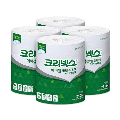 크리넥스 1겹 에어셀 점보롤 프리미엄 순수 화장지 250m, 3개입, 4개