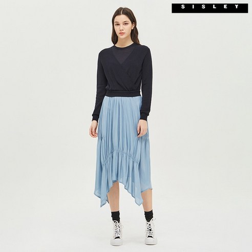 시슬리 우븐 패치 니트 원피스 SAKO06111 NY