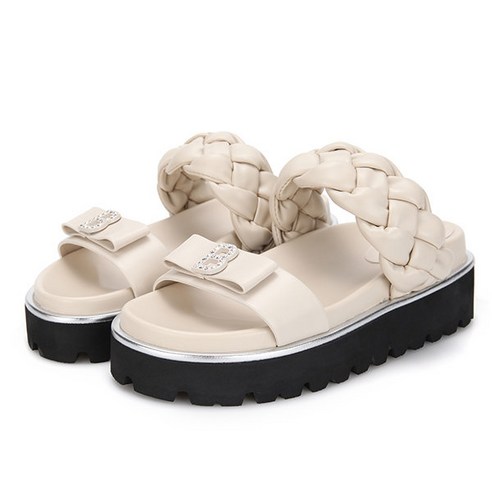 (백화점 상품) B로고 스트랩 쿠셔닝 샌들(BBG340BK BL IV PK) 273549, 선택완료, 아이보리