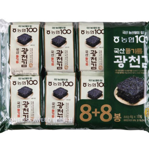 농협 100 국산 들기름 광천김 4g 16봉(8+8) x 2개