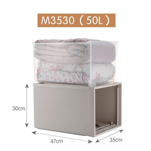MBH화장대서랍장보관 상자 서랍 유형 플라스틱 투명 보관 캐비닛 의류 속옷 분류 상자 옷장 보관 상자, 3530: 깊이 47 * 폭 35 * 높이 30, 1 층