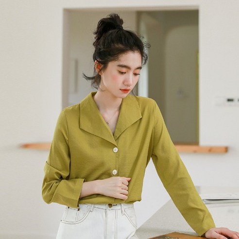 SU 정장 칼라 긴팔 셔츠 여성의 디자인 감각 틈새 봄 의류 새로운 프랑스어 스타일 세련된 고급 감지 인치 셔츠