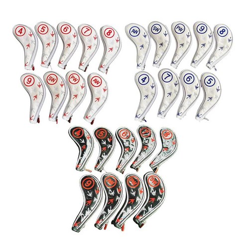 27pcs 골프 언 헤드 커버 세트 헤드 커버 프로텍터 자수 번호 4 5 6 7 8 9 PW AW SW 모든 브랜드에 적합, PU, 여러 가지 빛깔의