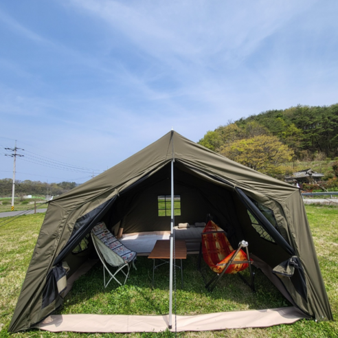 루디 에어텐트 면텐트 감성 쉘터 텐트 9.0, 세트, 카키