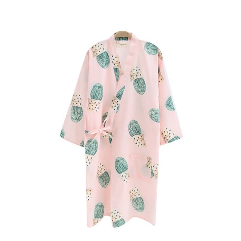 알럽홈 여성용 일본스타일 패턴 샤워 가운 M, 핑크선인장, 1개
