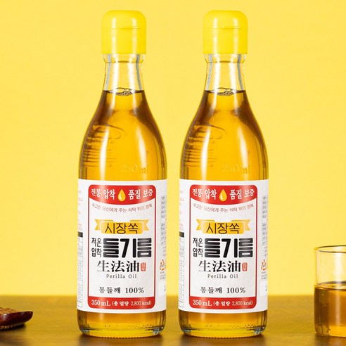 시장쏙 저온압착 들기름, 350ml, 2개
