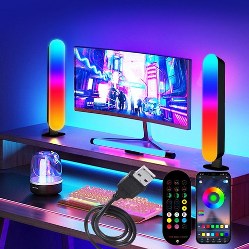Meyuge RGB LED 스트립 바 조명 USB 모니터 인테리어 무드등 APP 음악의 율동, 타원형, 혼합색상