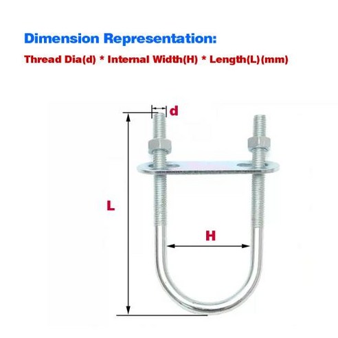 확장 아연 도금 U-볼트 U-나사 U-클램프 라이딩 볼트 클립 후프 M6MN8M10M12, 69) 2set    M8x34x100