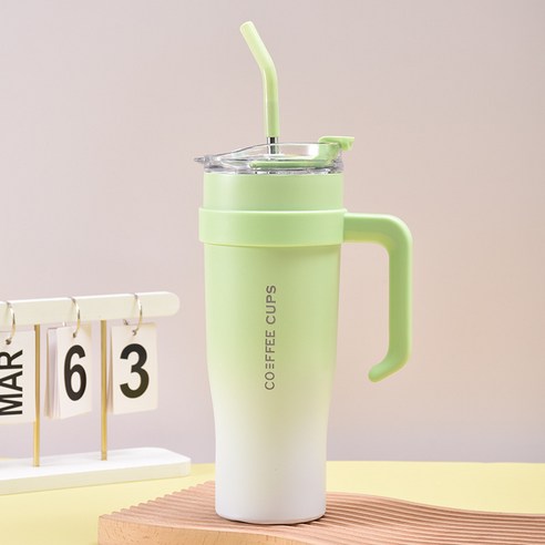 ASURE 휴대용 아이스컵 커피컵 자동차컵 그러데이션 컬러 진공 텀블러, 1200ml, 그러데이션 그린, 1개