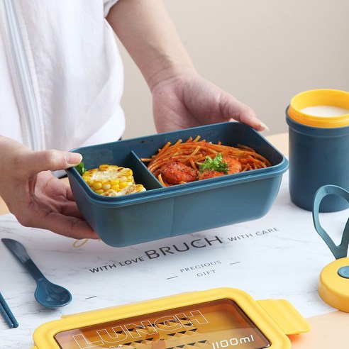 일본식 플라스틱 도시락 파티션 봉인 신선한 유지 점심 상자도시락 상자, 1100ML"_녹색