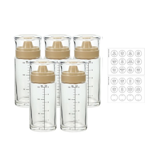 시노글라스 신형 오일병 양념병+스티커 24종, 베이지, 5개, 170ml