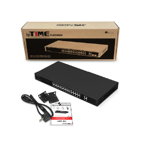 랙마운트가능 기가24포트 PoE 400W 업링크2개 SFP POE24004 1U VALN 스위칭허브 56Gbps 41.66Mpps 프리볼트, 기본