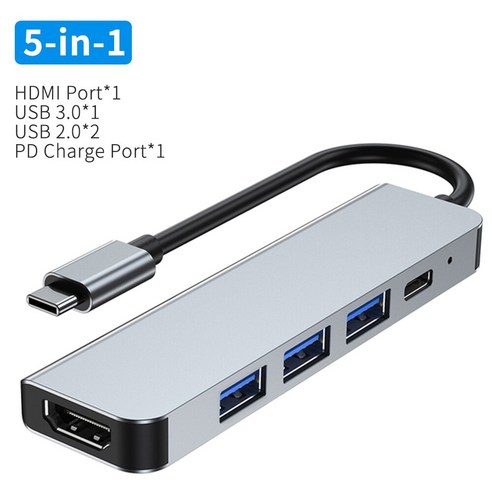 [SW] 8 인 1 USB 3.0 허브 노트북 어댑터 PC 컴퓨터 PD 충전 8 포트 도킹 스테이션 RJ45 HDMI TF/SD 카드 노트북 c형 분배기, 5 In 1