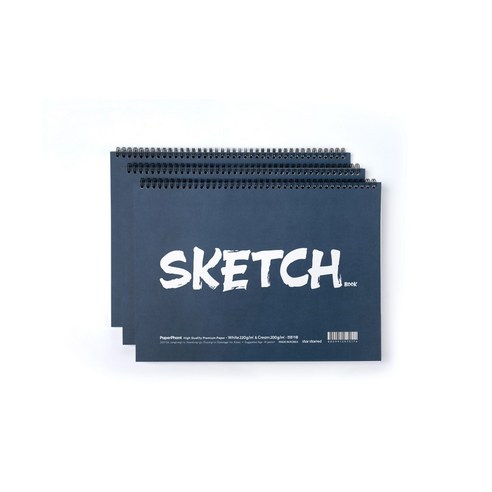 PaperPhant 프리미엄 스케치북 하이퀄리티지 커버 2컬러 내지 (화이트 220g&미색 200g) 트윈링, 8절 3권 세트