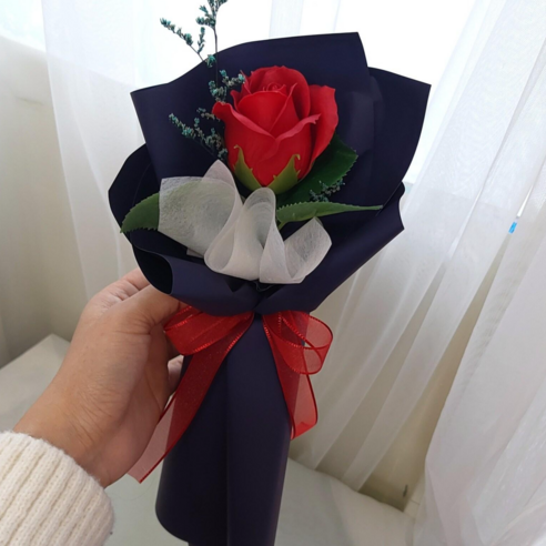 효정Flower 비누꽃 장미한송이 해바라기한송이 꽃다발, 진핑크장미(핑크포장)