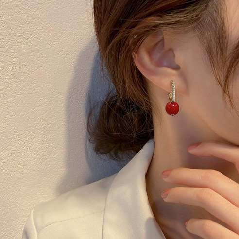 KORELAN [초영] 상사 팥 귀걸이 트렌드 고급감 가벼운 빈티지 귀걸이 빨간 귀걸이