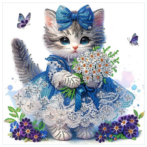 FIODAY DIY 다이아몬드페인팅 특수모양 보석십자수 30 x 30 cm, 귀여운 고양이, 1세트