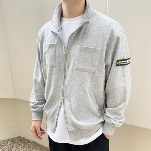 베럴댄나우 남자 오버핏 로고 와펜 투웨이 집업 가디건