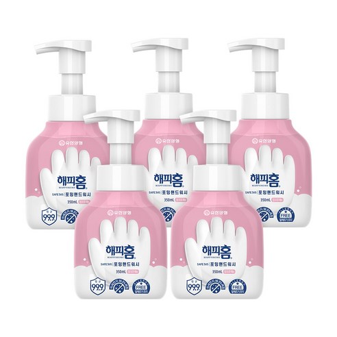 유한양행 [본사직영] 해피홈 SAFE365 핸드워시 용기형 350mL 핑크포레향, 5개