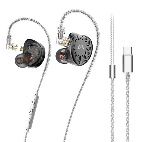 Lafitear LF3-B 하이브리드 HIFI 유선 이어폰 C 타입 마이크 포함, 블랙