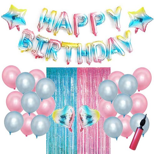 뷰라뷰 생일 파티 풍선 풀세트 + 손펌프 + 풍선테이프, 07.블루핑크, 1세트